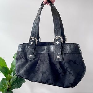 COACH Soho Black Signature Jacquard Pleated Tote Shoulder Bag Purse